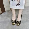 Round head high heels women's 2024 autumn new color matching bow middle heel ballet shoes Korean version commuter small single shoes