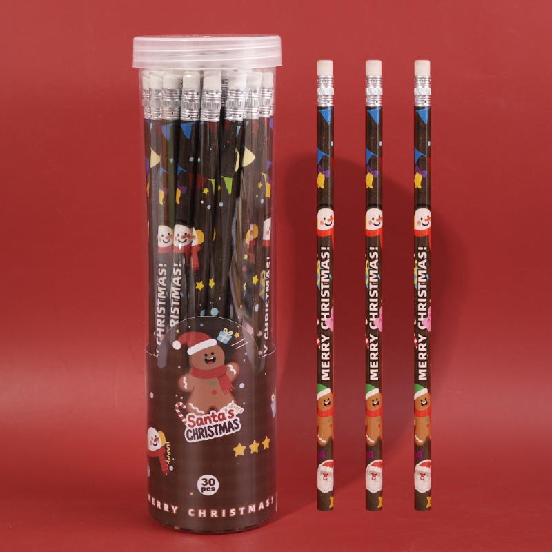30Pcs Cartoon Christmas Pencil Set With Rubber Creative Pencil Christmas Study Writing Draw School Stationery Supplies Gifts