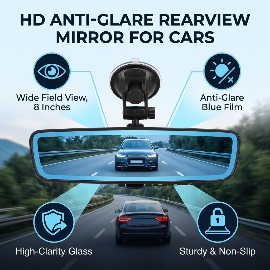 8" Universal Car Interior Rearview Mirror Wide Angle Rear View Mirror for Car Truck Car Rearview Mirror Interior Car Accessories Interior Mirrors6