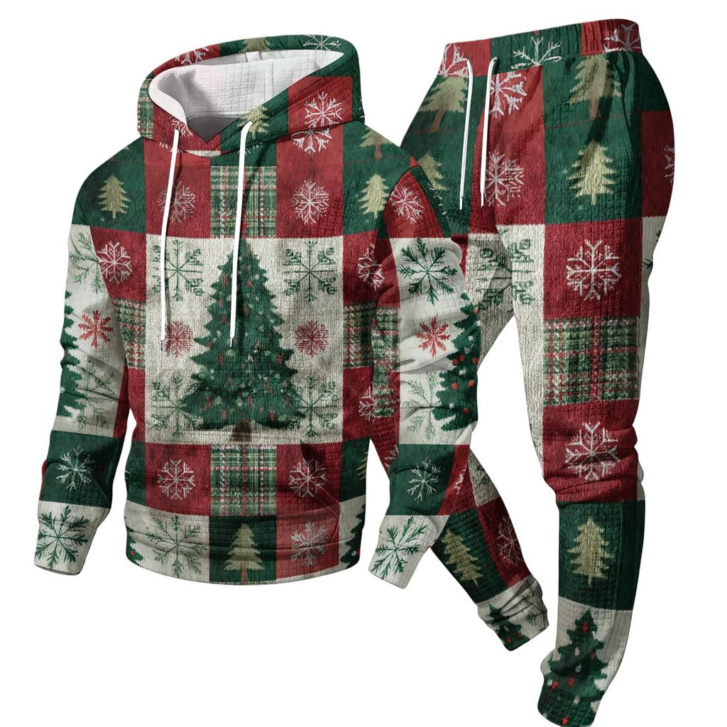 Men's Casual Sweatshirt Set with Pattern for Fall and Winter