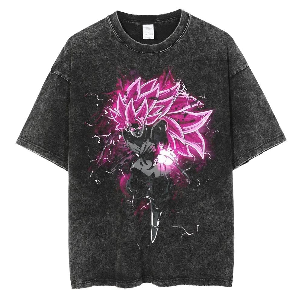 BANDAI Streetwear Herren T-Shirt Dragon Ball Anime Grafik T-Shirt Harajuku Baumwolle Herren Sommer Schwarz Gewaschenes T-Shirt Locker