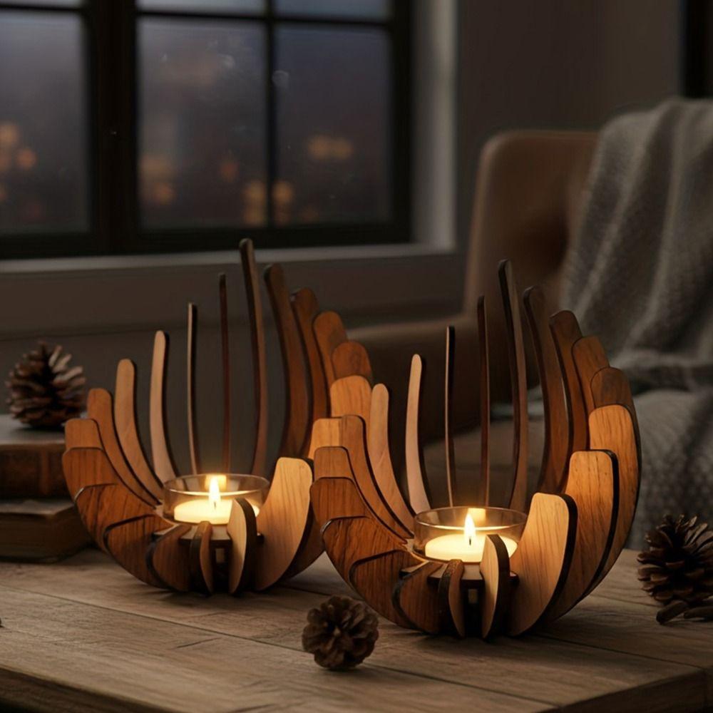Manual Assembly Wooden Candle Holder Handmade Candles Lamp Stand Tea Light Holder  Party Decoration