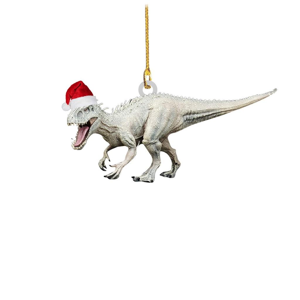 Festive Flat Dinosaur Acrylic Christmas Ornament Cheerful Vehicle Decoration Gift For All Ages