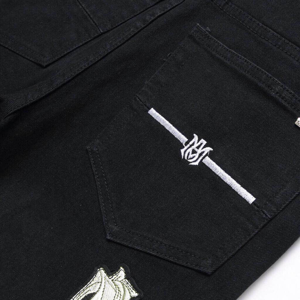 Pantalones vaqueros de moda para jóvenes de Denim Street, con agujeros bordados y elásticos, de pierna pequeña, para hombre