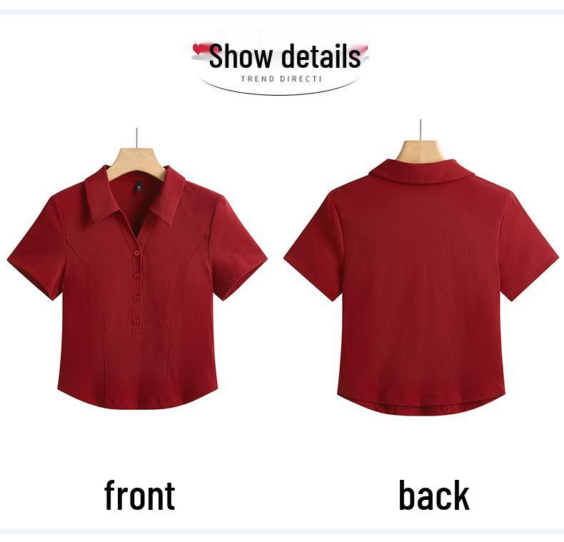 Korean-Style Elegant High-Waisted Slimming Summer Lapel Button T-Shirt