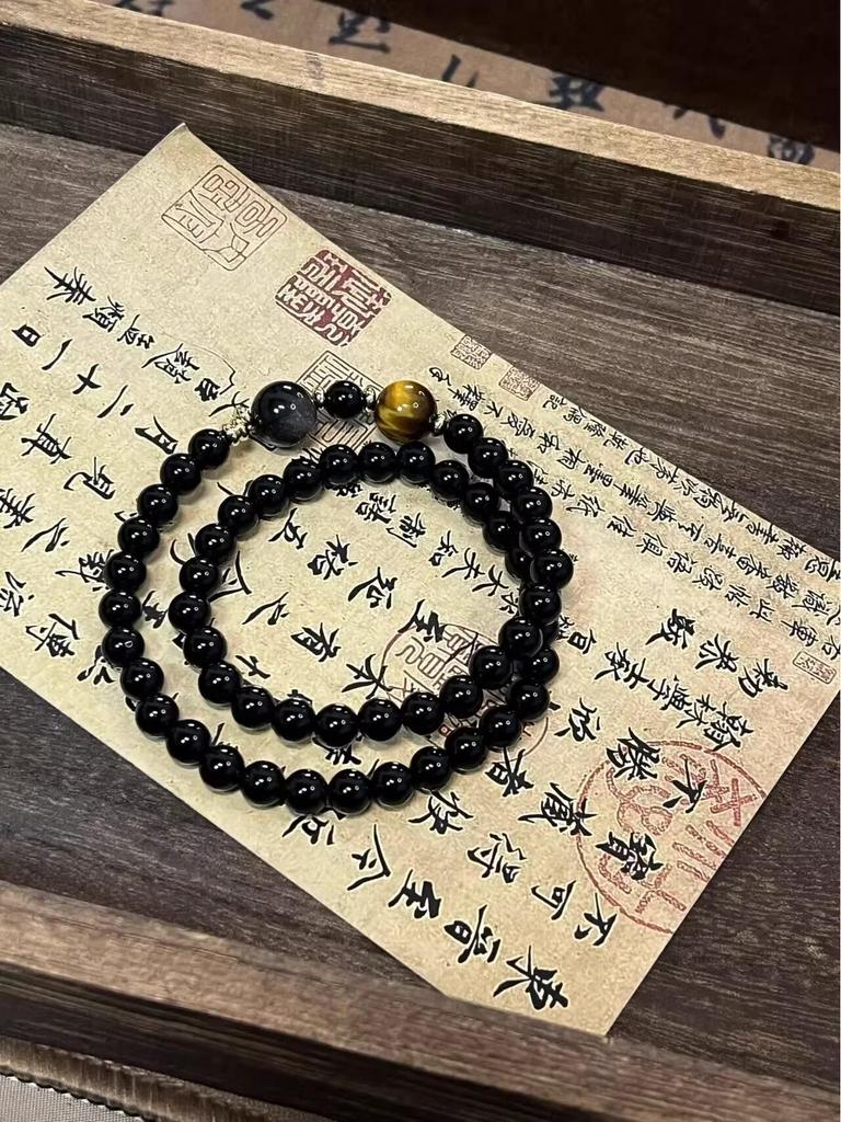 Natural Obsidian & Tiger's Eye Double-Strand Luxury Couple Bracelet