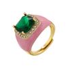 ZHUKOU Pink Zircon Opening Ring for women Romantic Big Stone Iced out Ring women princess rings Jewelry VJ414