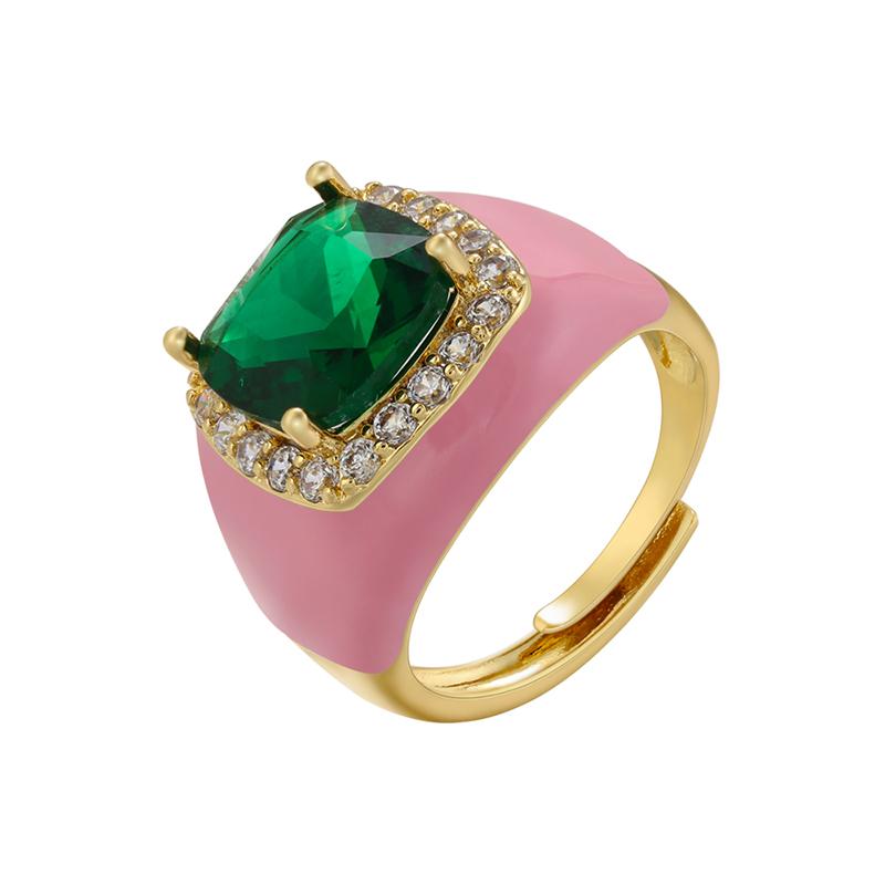 ZHUKOU Pink Zircon Opening Ring for women Romantic Big Stone Iced out Ring women princess rings Jewelry VJ414