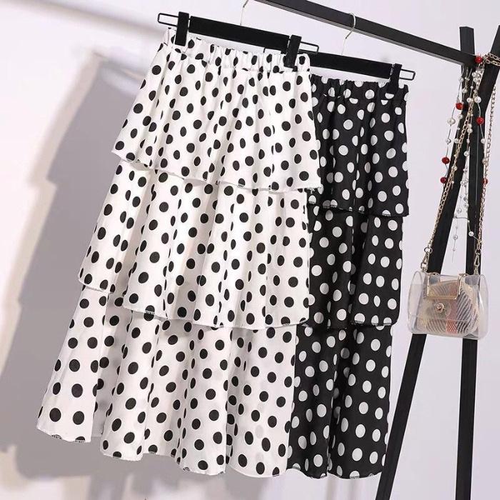 Moda Primavera ed Estate Rete Rossa Chiffon Pois Gonna Stile Occidentale Molto Fatata Vita Alta Piccola Gonna a Torta