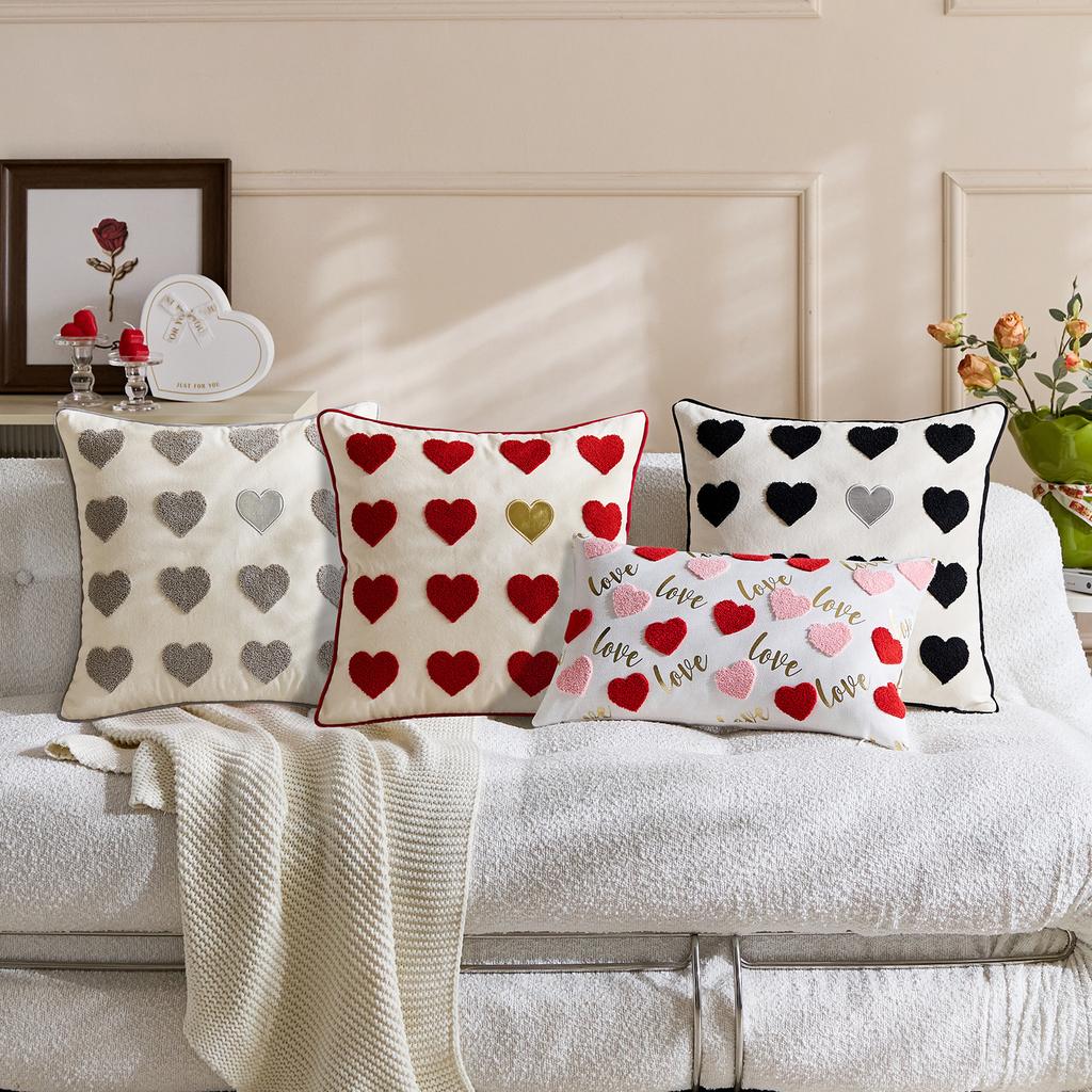 Valentine's Day Pillow Cover Couple Plush Cushion Cover Heart Embroidery Love Sofa Decoration 50x50cm
