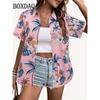 Spring Summer Casual Women's Short Sleeve Blouses Fashion Lapel Button Loose Shirts Classic Plaid Print Women Short Sleeve Tops