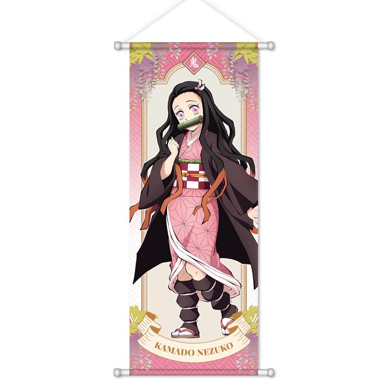 Wall Scroll Poster Tapestry Kamado Tanjiro Nezuko Kamado Giyu Tomioka Mitsuri Kanroji Anime Hanging Printing