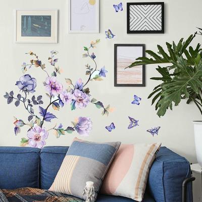 Sticker Mural Fleur Décoration Intérieure,Créatif,Autocollant Réaliste,Aquarelle,pour Chambre à Coucher,Salon,