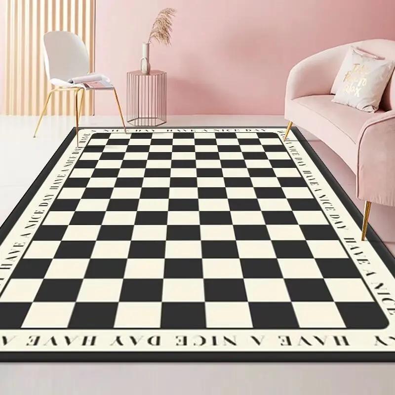 Fashion Retro Checkerboard Carpet Living Room Bedroom Decoration Bedside Non-slip Soft Mat Home Washable Plush Rugs Customizable