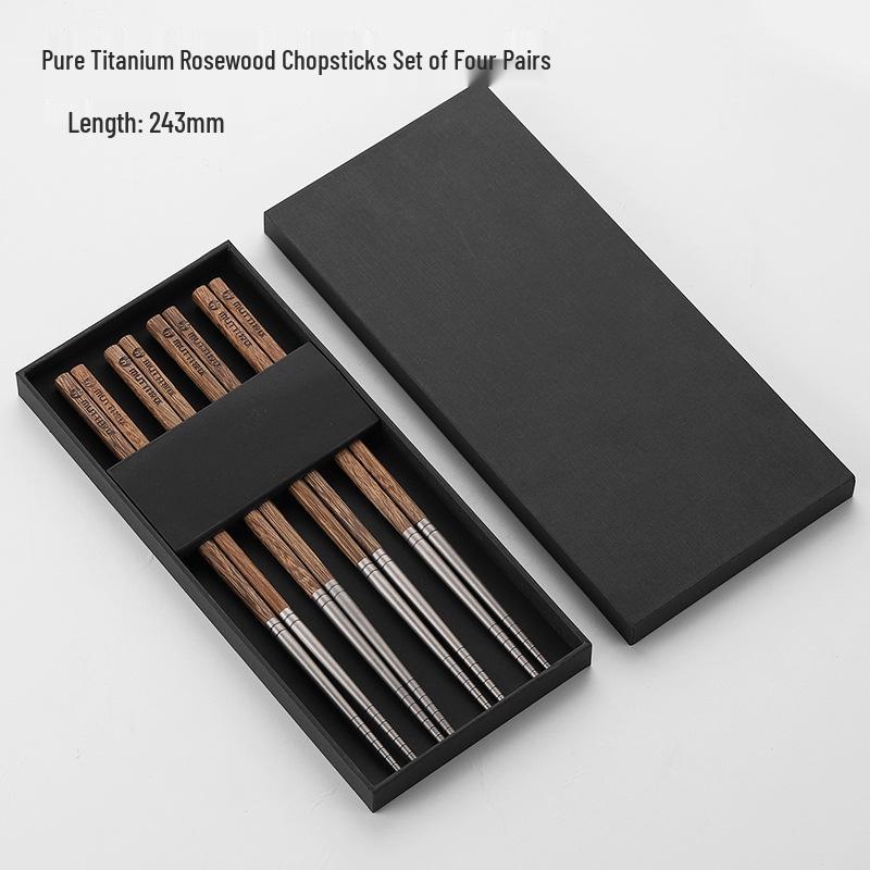 High-Grade Antibacterial Titanium Chopsticks with Chicken Wing Wood Handle