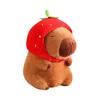 Capybara Plüschtier, 8,6 Zoll Niedliches Capybara mit Erdbeerhut, weiche Capybara-Puppe Geschenk, weiches braunes Capybara Plüschkissen, gefülltes Capybara Geschenk, Heimdekoration