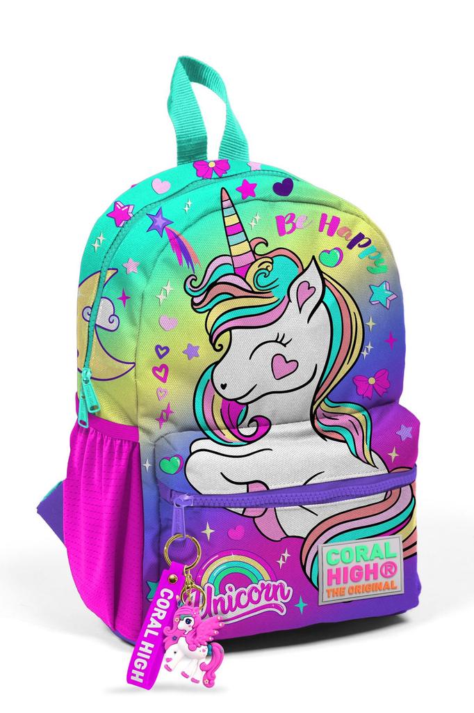 Minik Yuva Rucksack Lavendel Wassergrün Einhorn gemustert zwei Fächer 23529