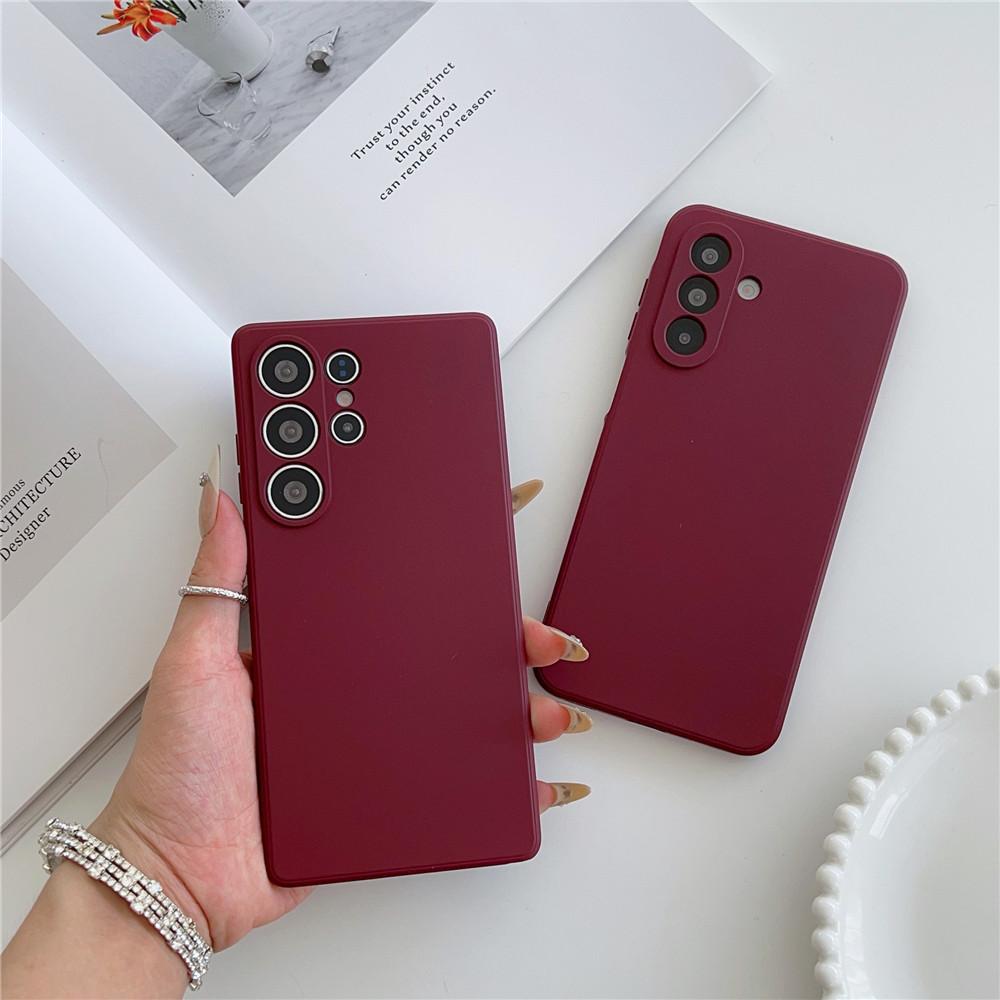 Vintage Wine Red Liquid Silicone Phone Case For iPhone 17 16 15 14 13 12 11 Pro Max 15 16 Plus Solid Color Soft Shockproof Cover