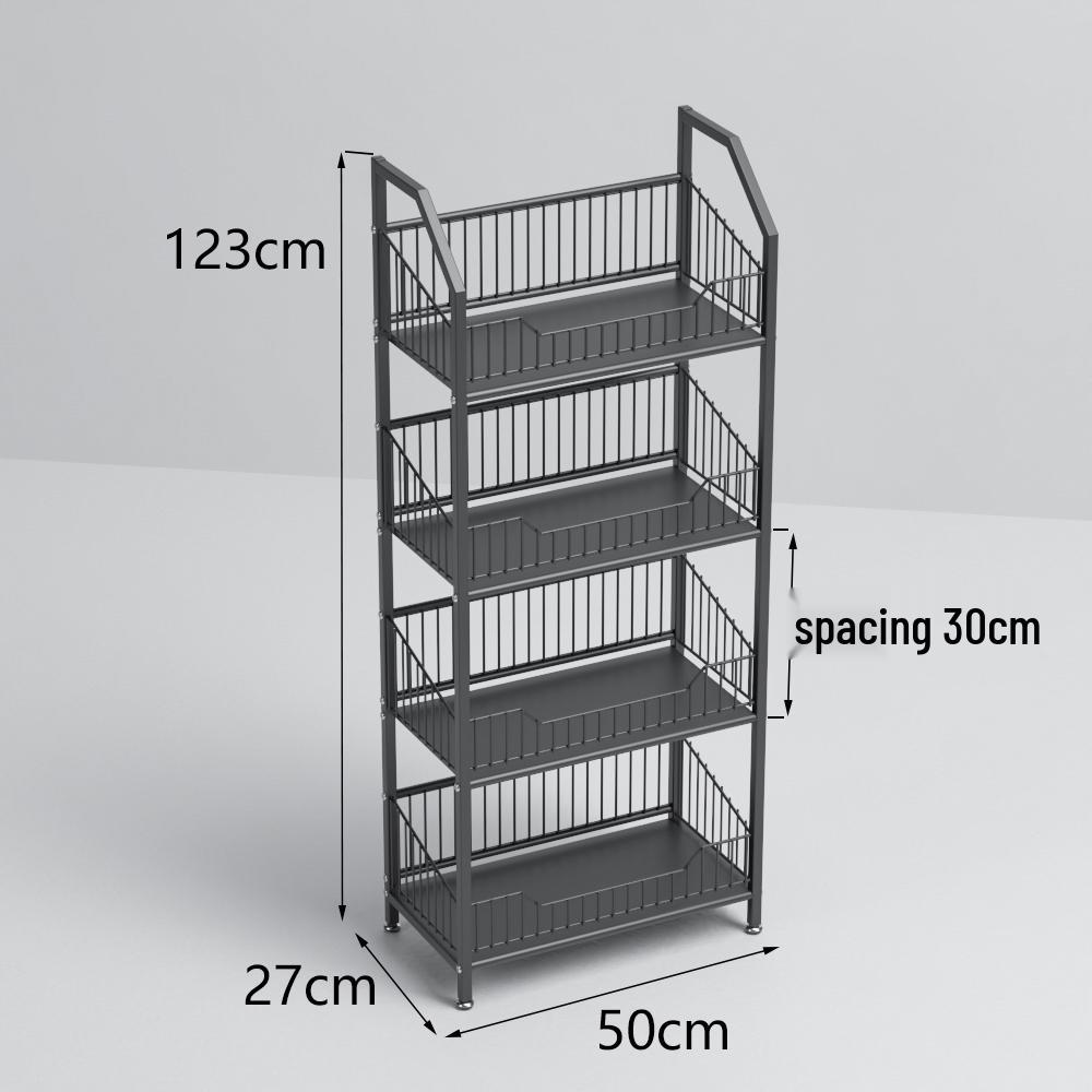 Freestanding Multilayer Snack & Beverage Display Rack for Convenience and Home Use