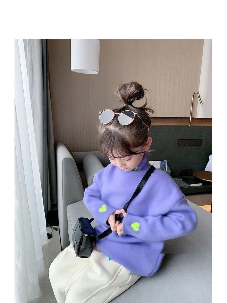 Girls' High Neck Thermal Top - Autumn/Winter Long Sleeve, Plus Velvet, Warm Base Layer