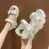 Internet celebrity muffin sandals fairy wind 2025 summer Korean version versatile Velcro platform super soft beach shoes