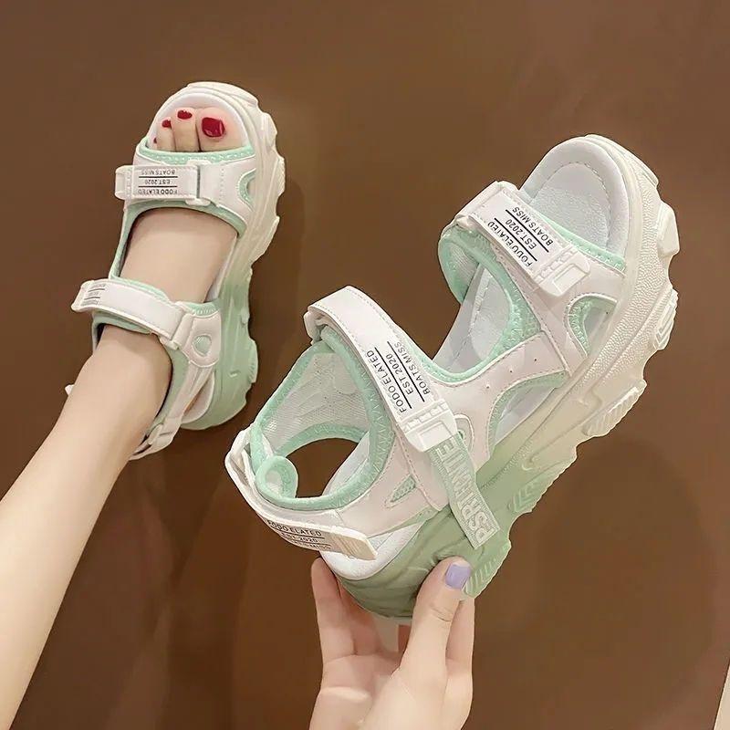 Internet celebrity muffin sandals fairy wind 2025 summer Korean version versatile Velcro platform super soft beach shoes