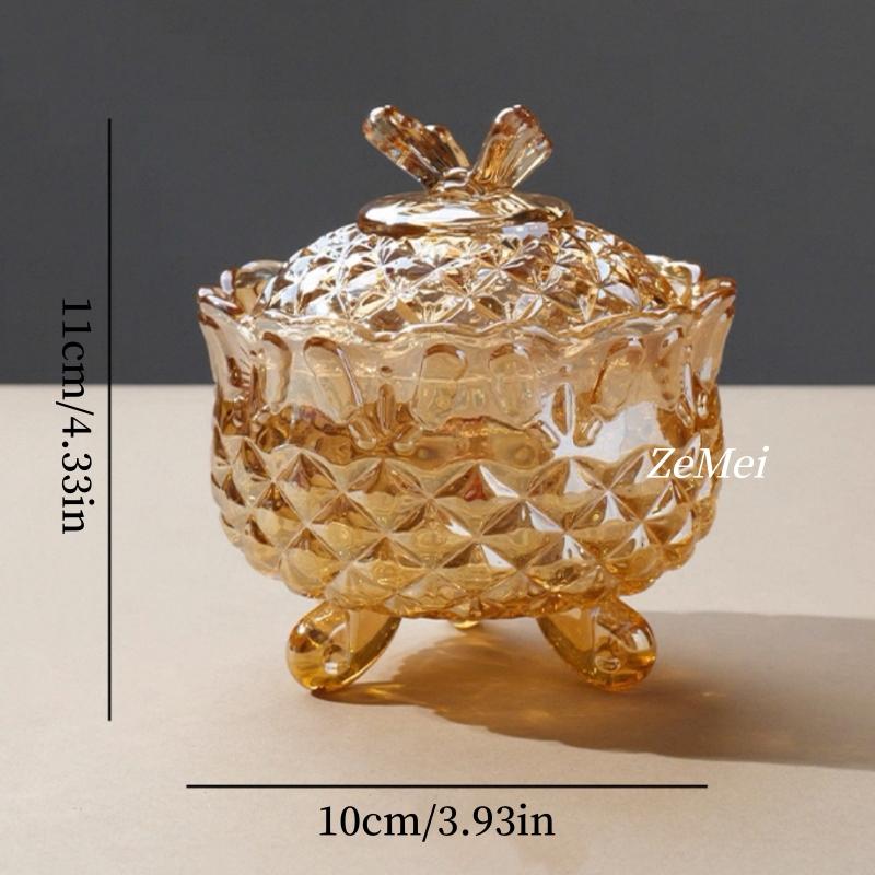 European-Style Glass Tripod Butterfly Transparent Storage Jar,Jewelry Organizer Glass Jar With Lid Candy Container Decoration 11cm