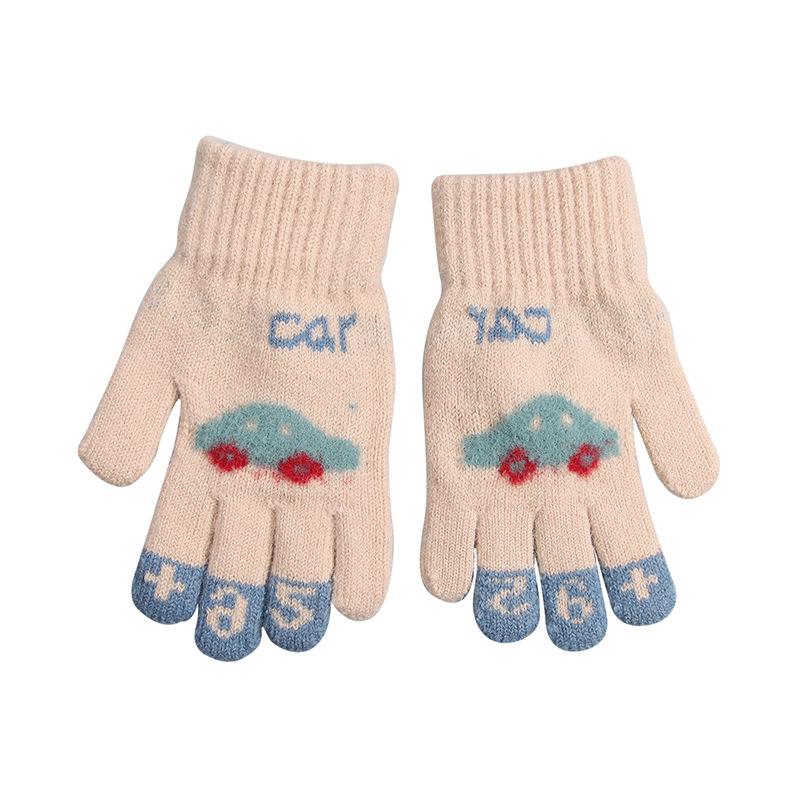 New Knitted Warm Gloves for Children In Winter  Cute Car Jacquard All Fingers for Primary School Students To Prevent Cold