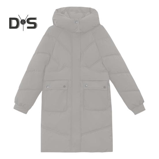 Winter Down Coat Neck Protection Stand Collar Padded Hooded with Pockets Zip-up Parka Windproof Heat Retention Daily Cold Weather Outwear Cotton