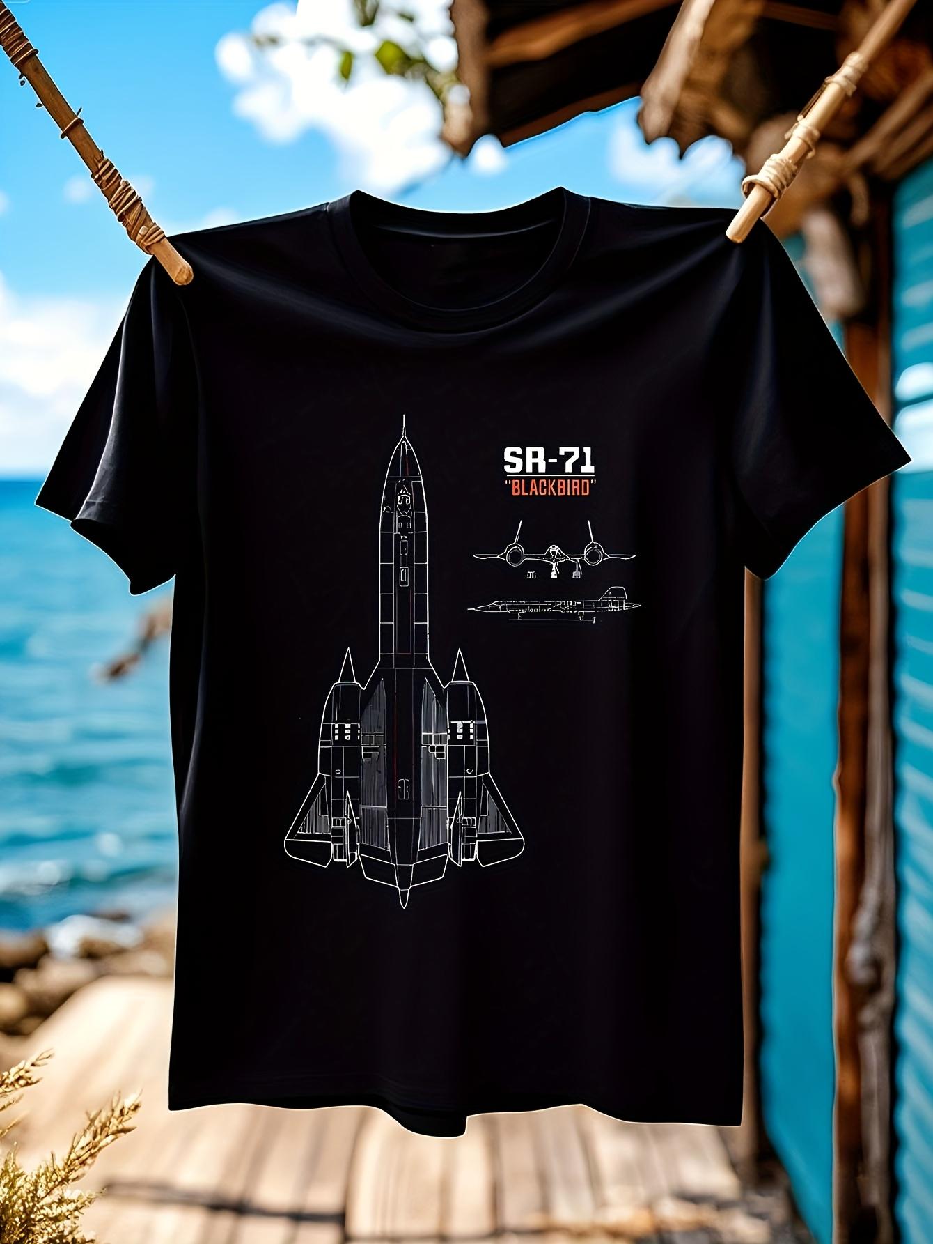 SR-71 Blackbird Cold War Air Force - Black Crew Neck Tee with SR-71 Stealth Bomber Graphic - Retro Military Aviation Shirt for Streetwear T-shirt S