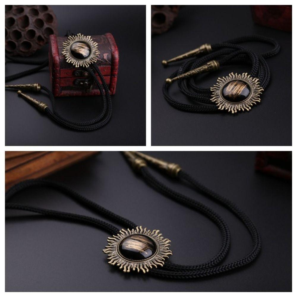 Western Cowboy Sun Frame Tassel Pendant Adjustable Braided Rope Necklace For Men Women
