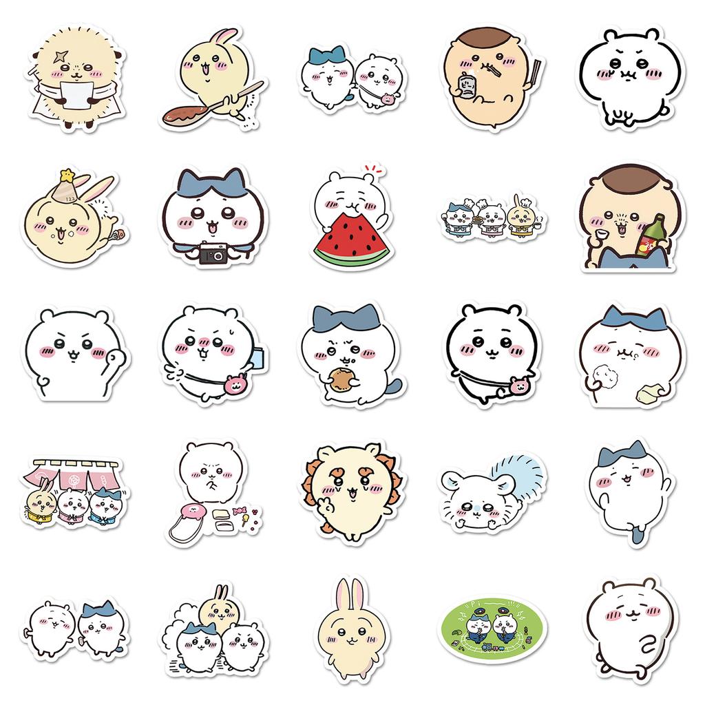 New 50Pcs Non-Repeating Cartoon Chiikawa Stickers Cute Decals Diy For Water Cup Skateboard Kawaii Kids Toys Sticker Decoration