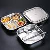 304 Food Grade Stainless Steel Meal Plate Divided with Lid Adult Three Compartment Lunch Box School Student Fast Food Plate