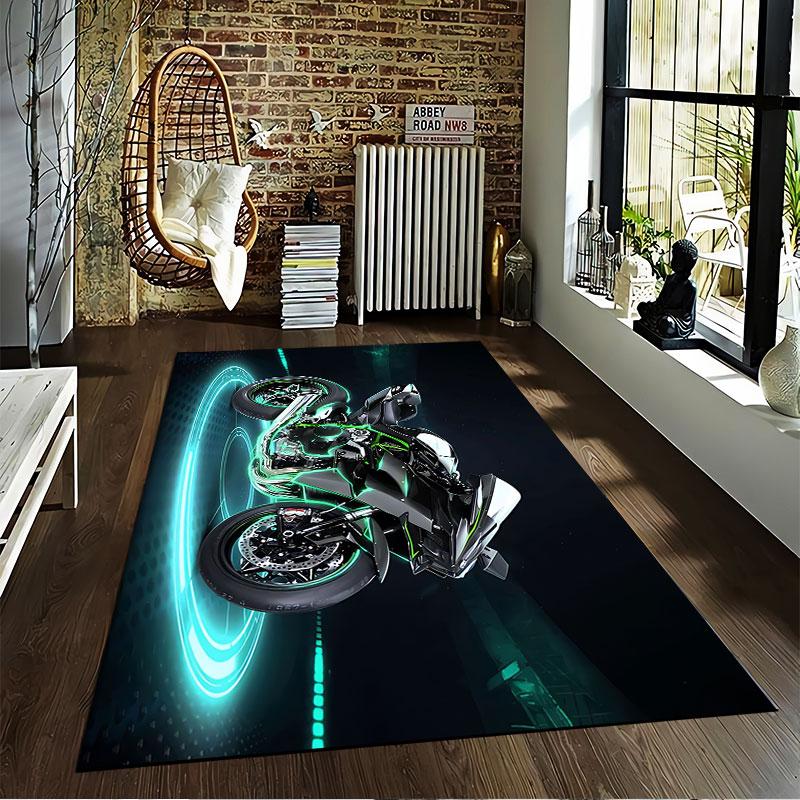 Futuristic Neon Motorcycle Design suitable as a non-slip mat for the living room or bedroom sofa