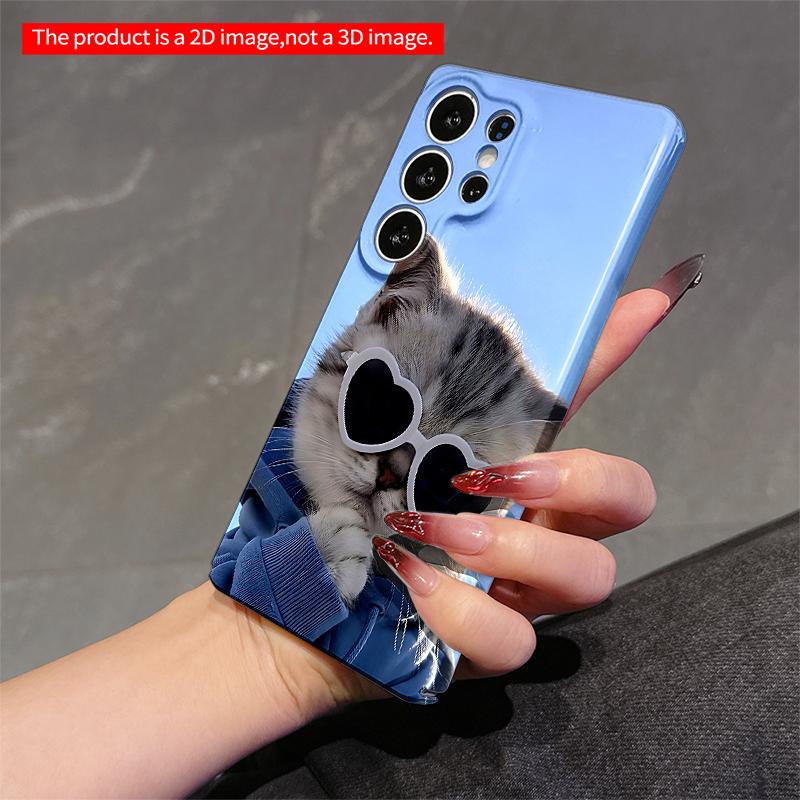 2DFlat Samsung phone case Heart-Sunglasses Cat in Blue Hoodie Applicable to Galaxy S22 S23 S24 S25ULTRA S26 A12 A13 A14 A15 A16