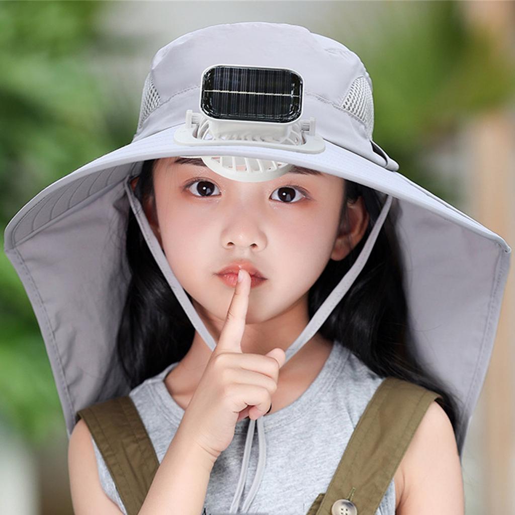 Children's  Outdoor Mountaineering Fishing Sun Hat With Large Solar Fan