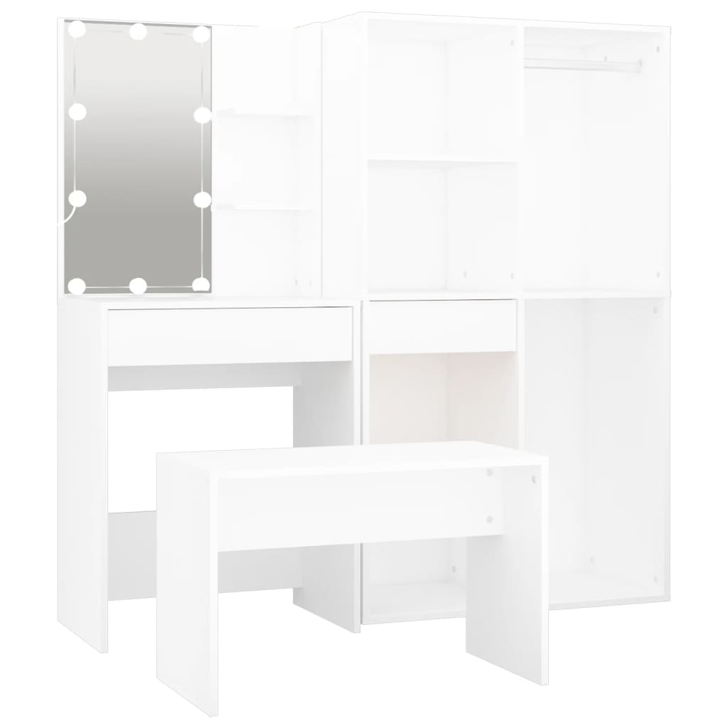Makeup Table Set with LED Lighting White Wood Based Material