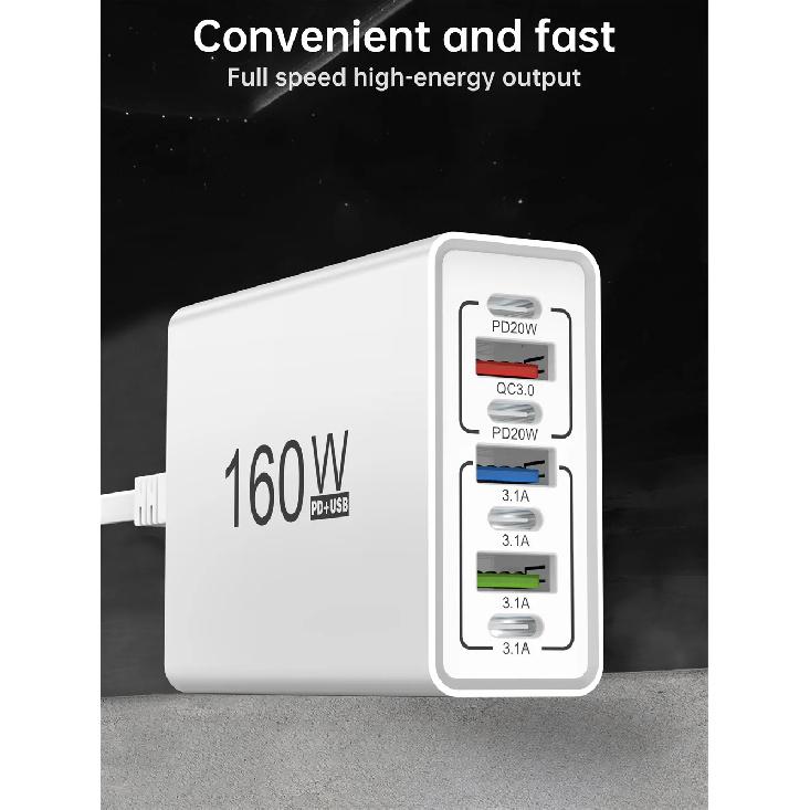 160W Multi Ports USB Charger Power Strip Type C Fast Charging Phone Charger Power Adapter Quick Charge EU/US Plug Travel Charger