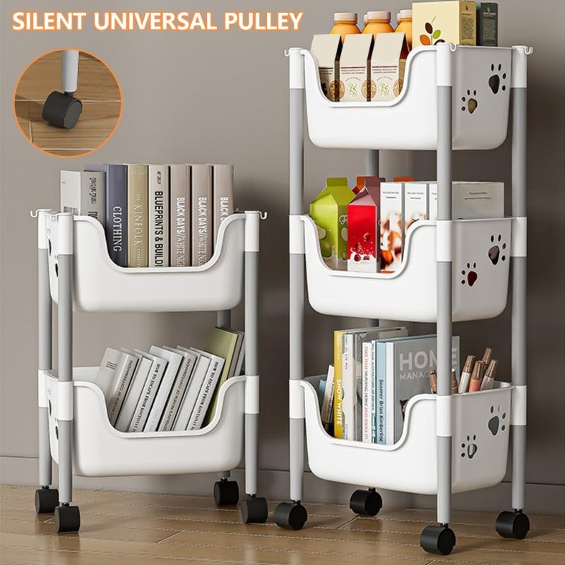Easy to Assemble Floor Standing Storage Unit Sturdy Layer Storage Shelf with Drawers Movable Storage Stand Holder