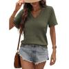 2026 Spring/Summer Women's V-neck Casual Waffle Lace Trim Short Sleeve Top