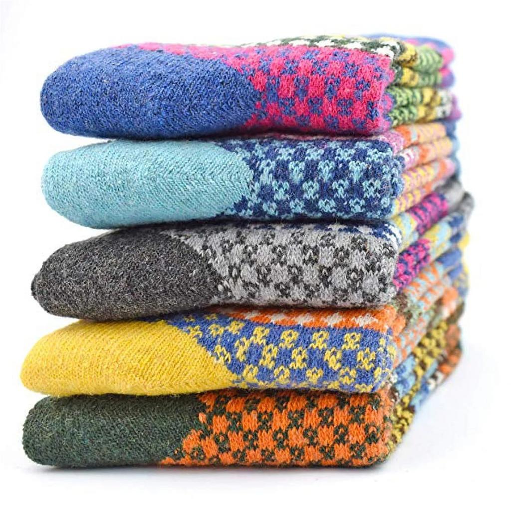 Womens Vintage Winter Soft Warm Thick Cold Knit Wool Socks Geometry Print