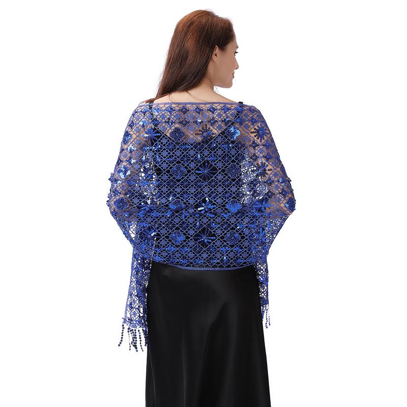 50*180cm with Fringed Women's Sparkling Sequin Lace Deco Scarf, Shawl Wraps For Evening Dress Mesh Shawls Capes For Party