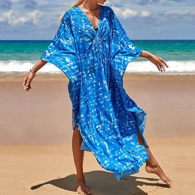 Boho-Überwurf für Damen, Übergröße, kontrastierender, lockerer Schnitt, Vacay-Strand-Kaftan-Kleid