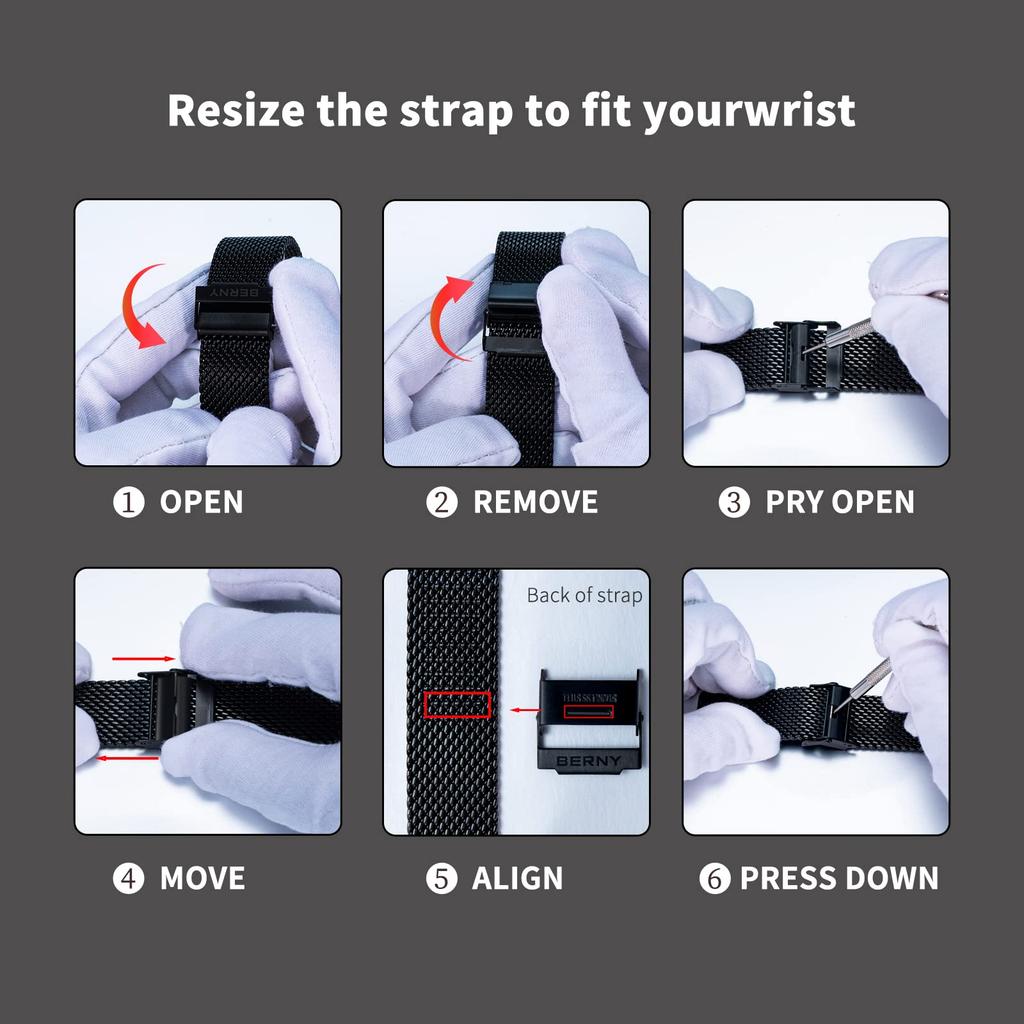 Pasek do zegarka Pasek do zegarka Pasek do zegarka Pasek do zegarka Siatka ze stali nierdzewnej Łatwa wymiana bez narzędzi 20 mm [BERNY] Pasek, -