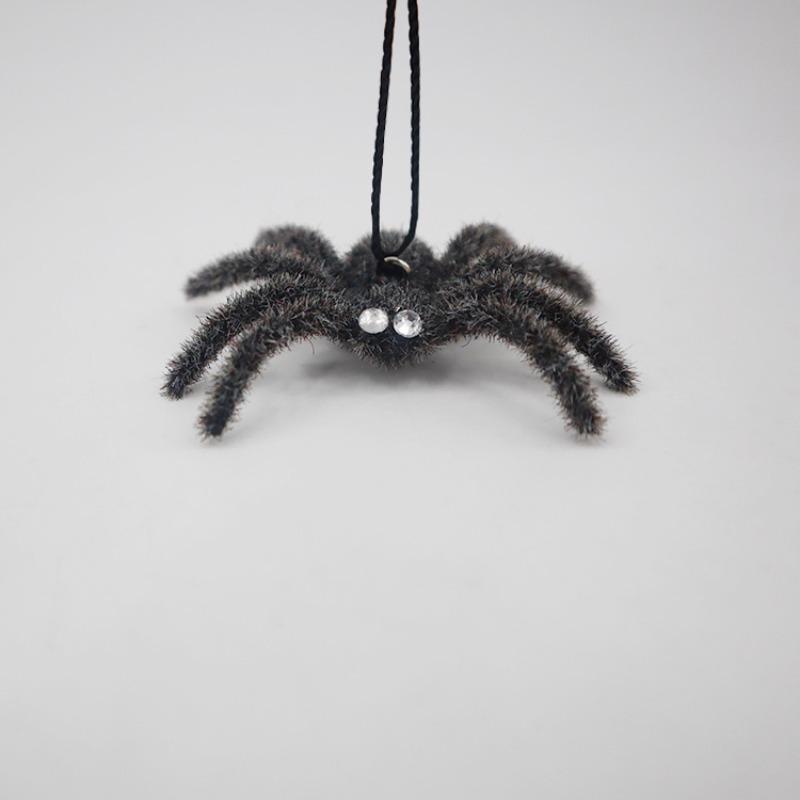 Funny Halloween Plush Spider Pendants Fake 3D Flocking Black Spider Realistic Cartoon Artificial Spider Learning Toys