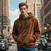 Felpa con cappuccio casual da uomo a tinta unita con stampa, maniche lunghe, pullover