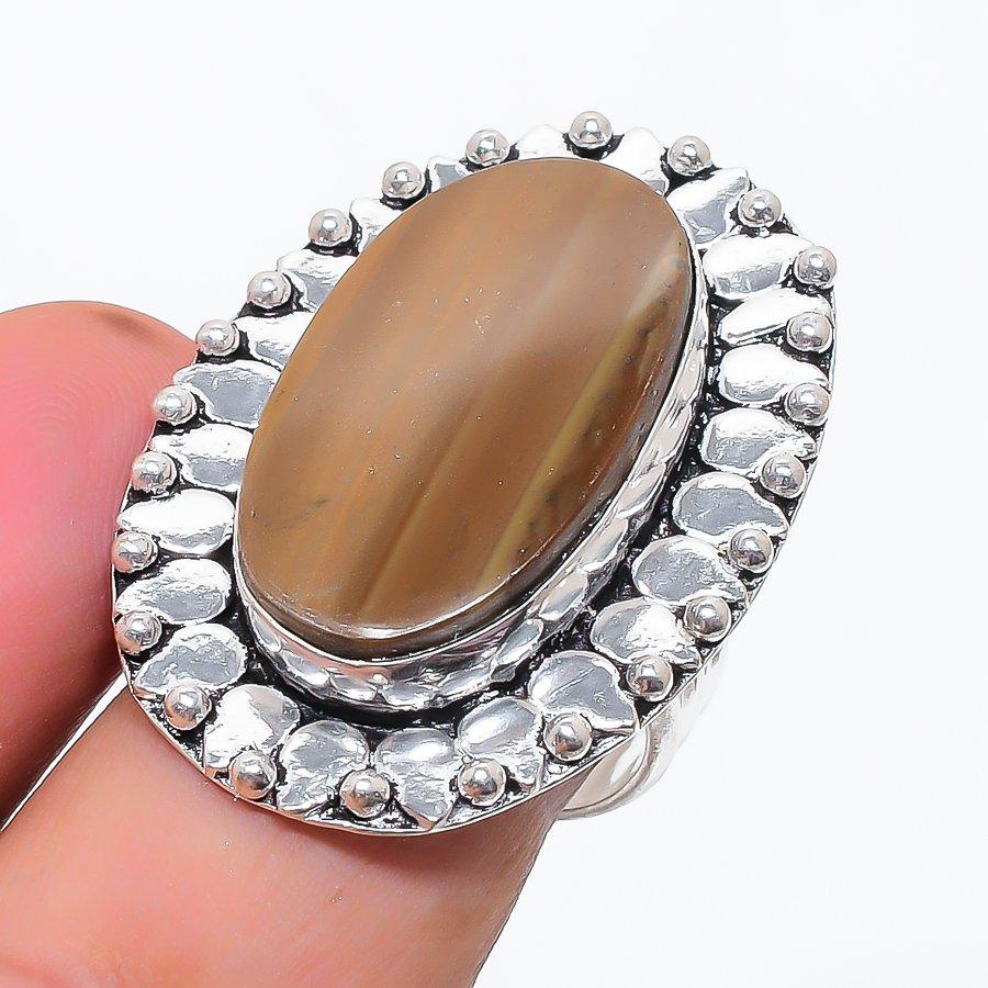 Natural Polychrome Jasper Gemstone 925 Sterling Silver Jewelry Ring Size 8 k8D91