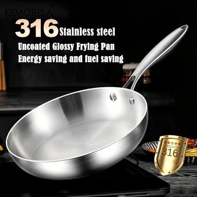  316 Stainless Steel Frying Pan, Mirror Polished Design,Three-Layer Stainless Steel Multiple Sizes for Induction Cookers