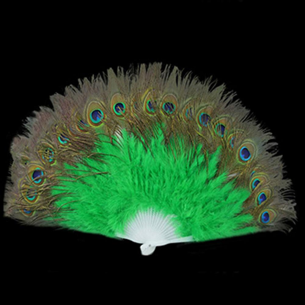 65cm Large Peacock Fur Fan 28 Bones Square Dance Performance Fan  Wedding Party Decoration