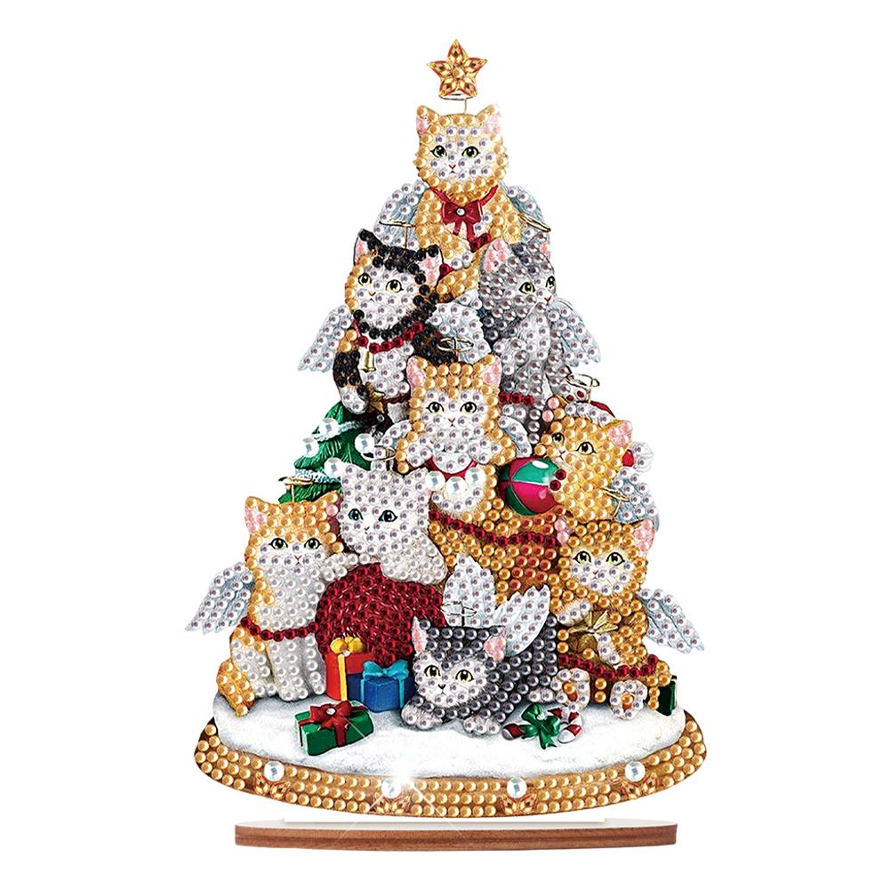 Wooden Santa Ornaments Kit Diamond Painting Desktop Diamonds Painting Desktop Decorations for Xmas Table Office Home Decoration